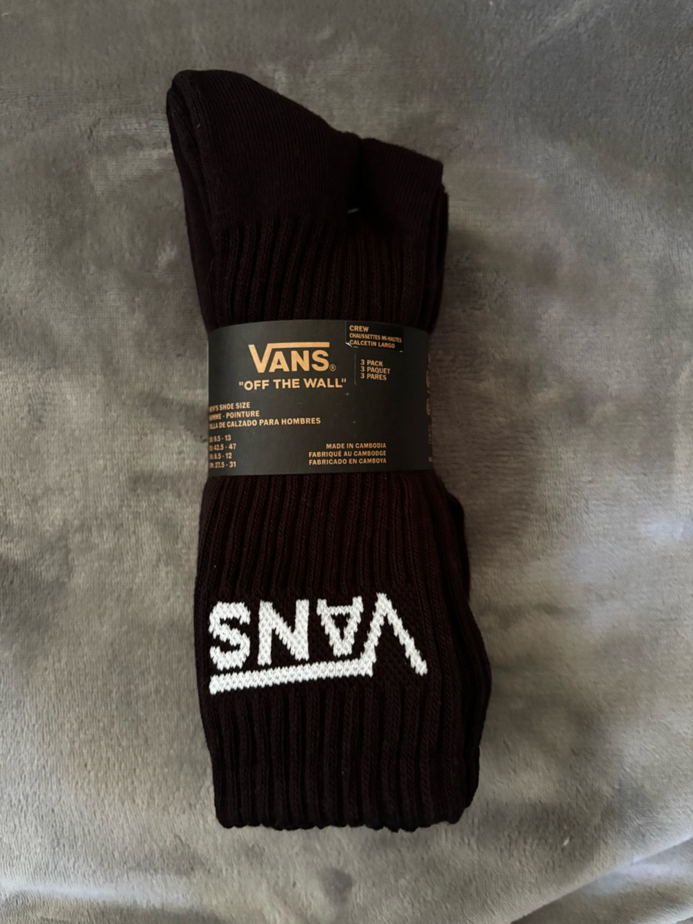 Vans 3 pair Black Crew Socks with White Logo